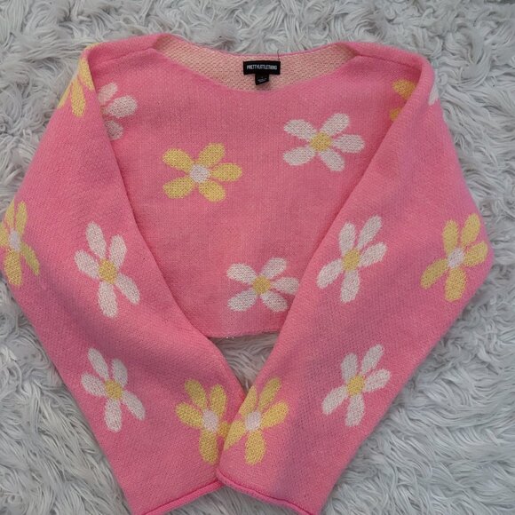 PrettyLittleThing Pink Flower Brushed Knit Cropped Sweater - Picture 4 of 6